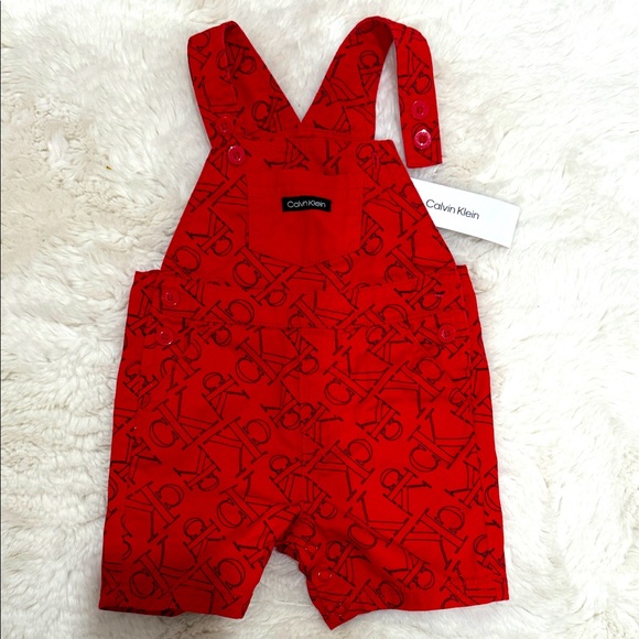NWT Calvin Klein Red Logo Baby Overalls size 12M - Picture 1 of 6